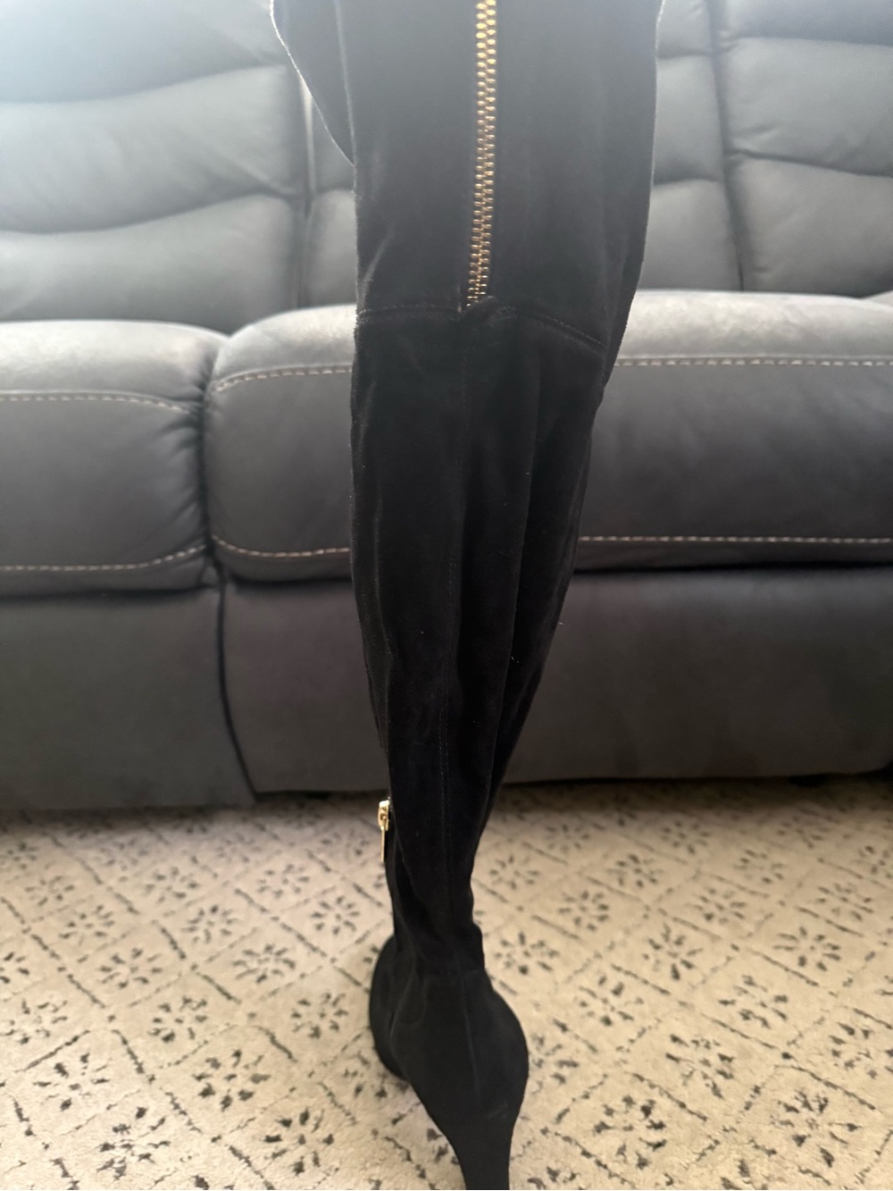 Ivanka Trump Black Over-the-Knee Boot with Gold Zip Detail